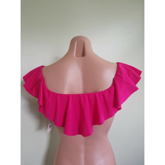 Trina Turk fuchsia pink ruffle off the shoulder bikini top size 6 - Picture 3 of 3